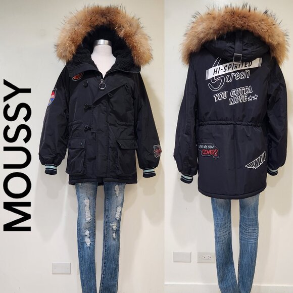 ๐ฅHOT ITEM!๐ฅMOUSSY Termolite Flight Patchwork Shearling/ Asiatic Racoon Parka - Picture 1 of 16